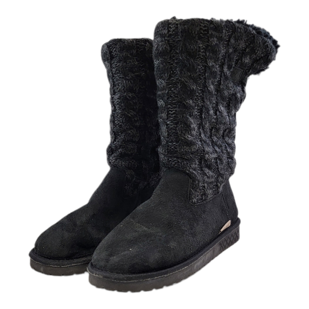 Muk Luks Women's Fold Over Cable Knit Faux Shearling Winter Boots Black Size 6